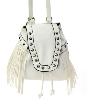Faux Leather Fringe Backpack Purse GM7721 37767 White